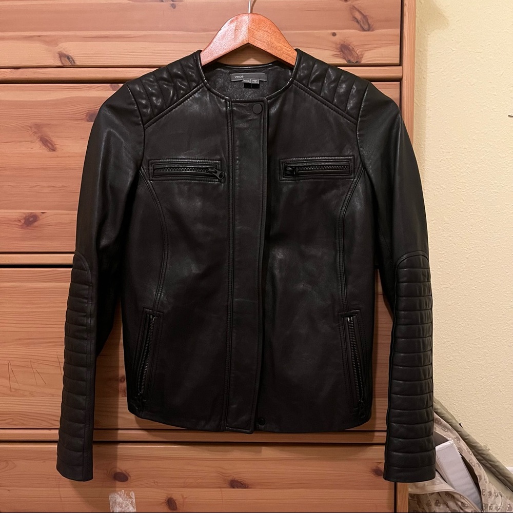 Vince Women’s Black Leather Jacket Size XXS